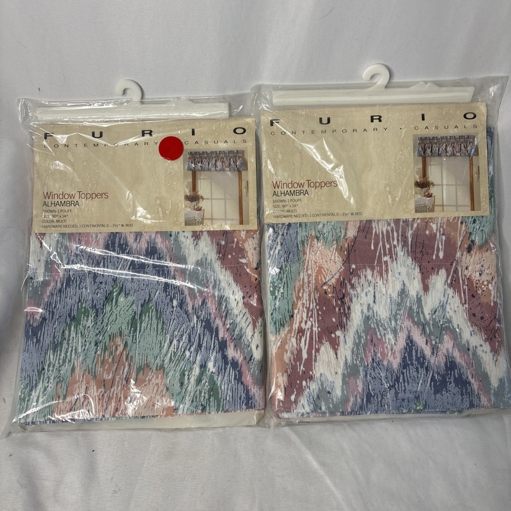 2 Furio Contemporary Casual Alhambra Pouff Window Topper 90x14" Pastel Abstract